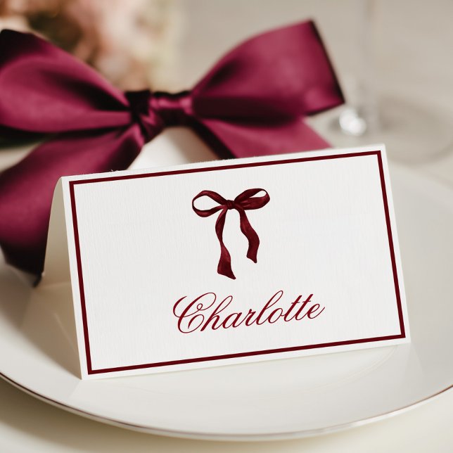 Numeração De Mesa Minimal Burgundy Bow Place Card (Criador carregado)