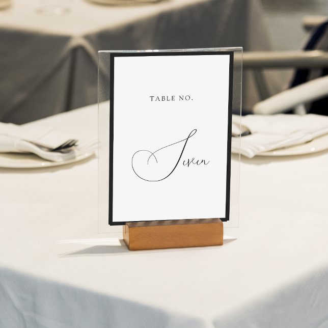Numeração De Mesa Minimal Classy Black & White Border Script Wedding (Criador carregado)