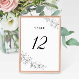 Numeração De Mesa Minimalist Botanical Wedding Black White Elegant