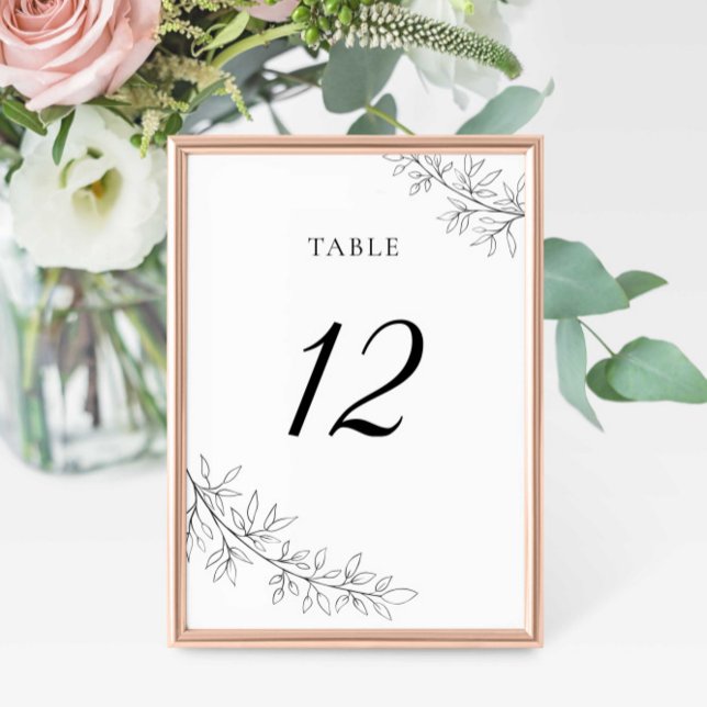 Numeração De Mesa Minimalist Botanical Wedding Black White Elegant (Criador carregado)