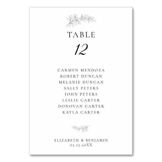 Numeração De Mesa Minimalist Botanical Wedding Seating Chart Budget (Frente)
