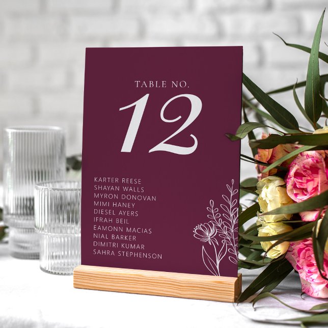 Numeração De Mesa Minimalist Burgundy Modern Classic Wedding Names (Criador carregado)