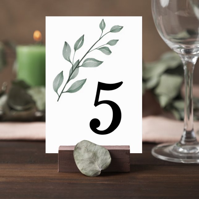 Numeração De Mesa Minimalist Greenery Wedding Table Number Card (Criador carregado)
