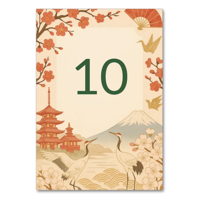 Numeração De Mesa Minimalist Japanese Cherry Blossom Wedding Table (Frente)