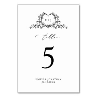Numeração De Mesa Minimalist Monogram Calligraphy Crest Wedding