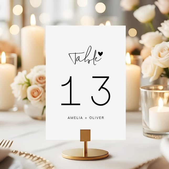 Numeração De Mesa Minimalist Script Heart Modern Wedding (Criador carregado)