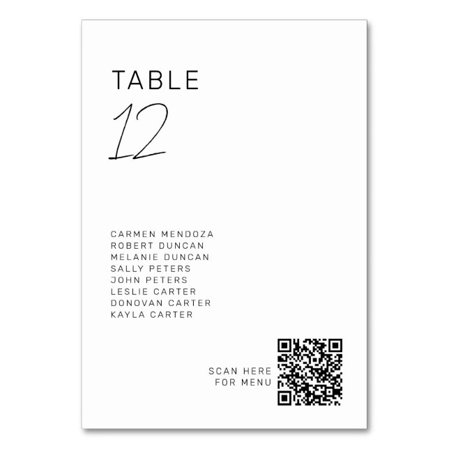 Numeração De Mesa Minimalist Wedding Seating Chart QR Modern  (Frente)