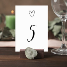 Minimalist Wedding Table Number Card with Heart