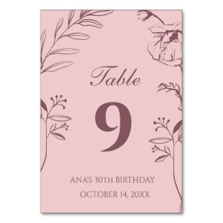 Numeração De Mesa Minimalista Floral Rosa Empoeirado Aniversário de