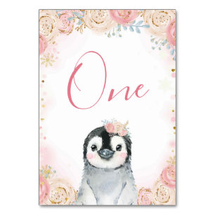 Numeração De Mesa Moça Pinguim Inverno Snowflake Sinal de Número de