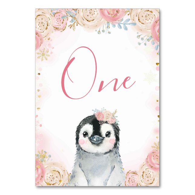 Numeração De Mesa Moça Pinguim Inverno Snowflake Sinal de Número de  (Frente)