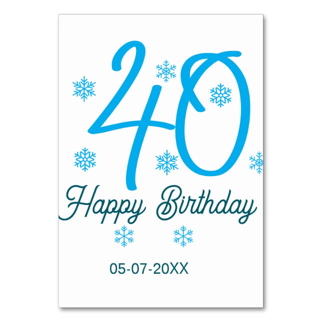Numeração De Mesa modelo azul de 40º aniversário adicionar nome data (Frente)