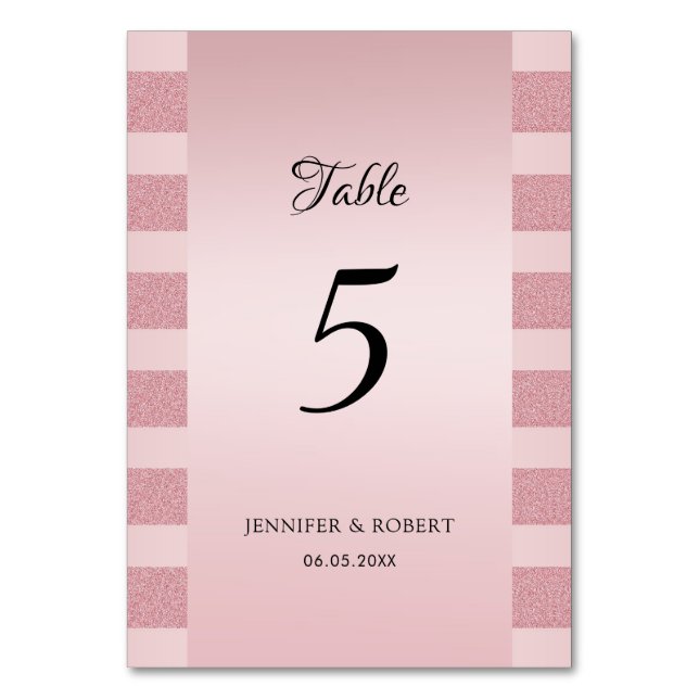 Numeração De Mesa Modelo de Script Elegante com Brilho em Rosa Doura (Frente)