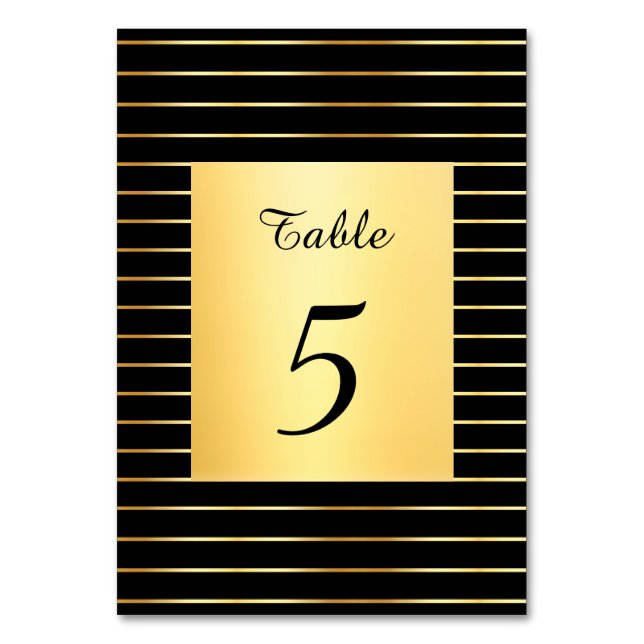 Numeração De Mesa Modelo Elegante Escrito à Mão Preto e Dourado (Frente)