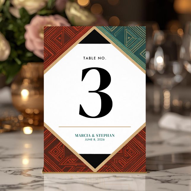 Numeração De Mesa Modern Art Deco Geometric Diamond Frame   Table Nu (Art Deco Style Table Number Cards)
