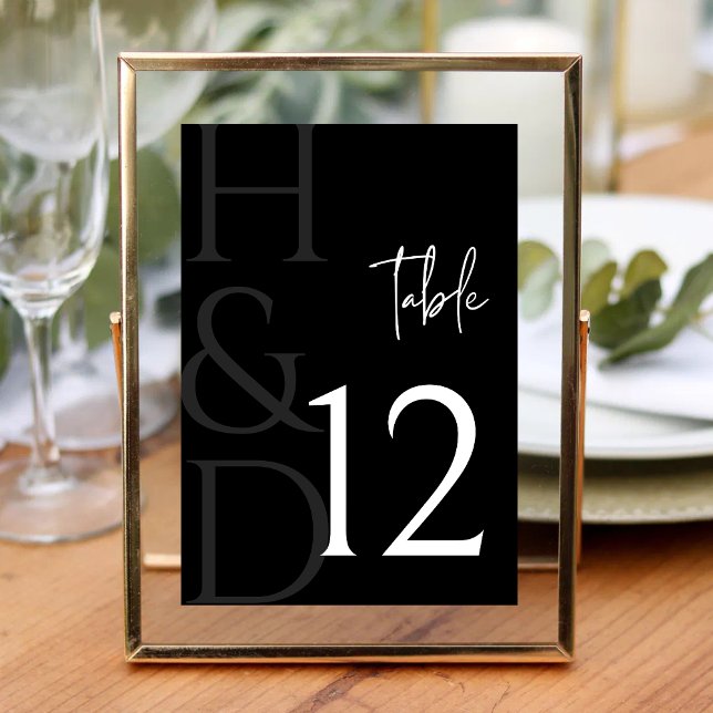 Numeração De Mesa Modern Black and White Monogram Minimalist Wedding (Criador carregado)