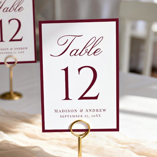 Numeração De Mesa Modern Burgundy Border Wedding (Criador carregado)