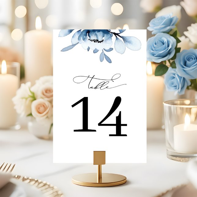 Numeração De Mesa Modern Dusty Blue Floral Wedding (Criador carregado)