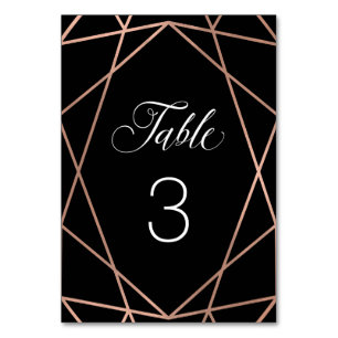 Numeração De Mesa Modern Faux Rosa Dourado Geométrico em Preto
