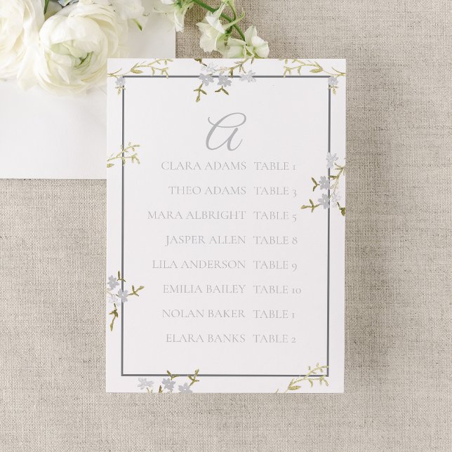 Numeração De Mesa Modern Floral Grey Wedding Seating Chart (Criador carregado)