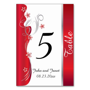 Numeração De Mesa Modern Floral Wedding   Vermelho profundo e prata