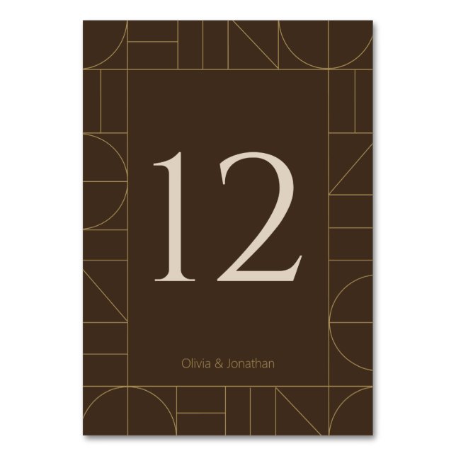 Numeração De Mesa Modern Gold Ornaments Dark Brown Wedding (Verso)