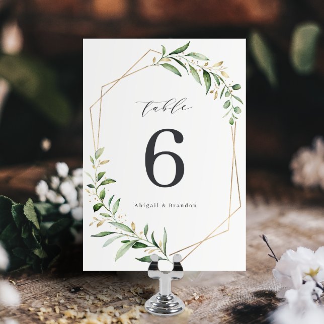Numeração De Mesa Modern Greenery Gold Geometric Rustic Wedding (Modern Greenery Gold Geometric Rustic Wedding Table Number)