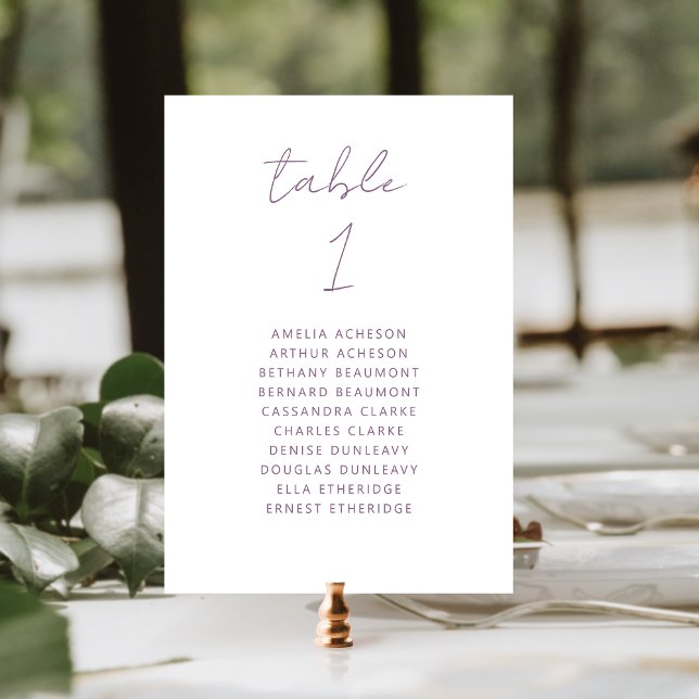 Numeração De Mesa Modern Minimal Mauve Script Wedding (Criador carregado)
