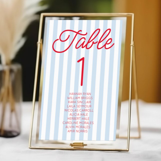 Numeração De Mesa Modern Minimal Minimalist Blue Stripes Red Wedding (Criador carregado)