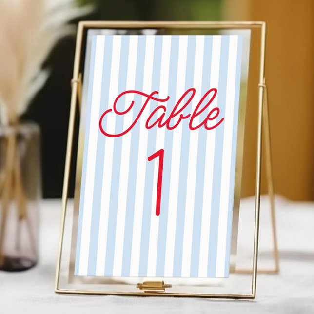Numeração De Mesa Modern Minimal Minimalist Blue Stripes Red Wedding (Criador carregado)