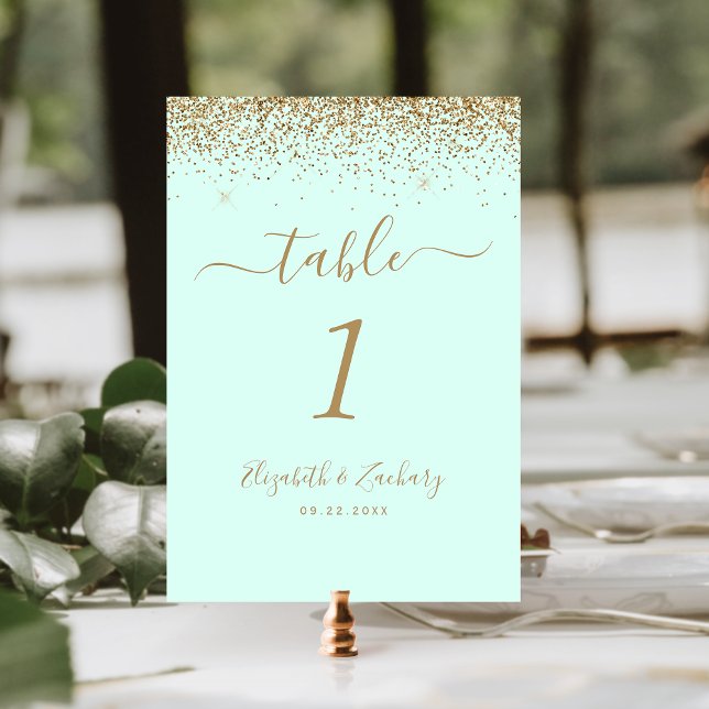 Numeração De Mesa Modern Mint Green Gold Glitter Edge Wedding (Criador carregado)