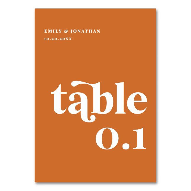 Numeração De Mesa Modern Orange Retro Boho Wedding (Frente)
