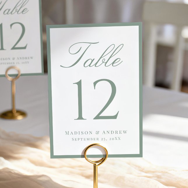 Numeração De Mesa Modern Sage Green Border Wedding (Criador carregado)