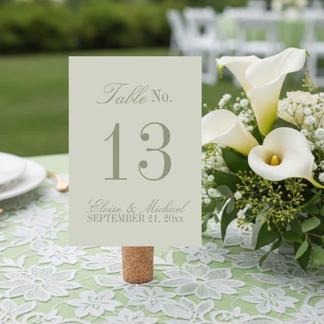 Numeração De Mesa Modern Script Sage Green Formal Wedding (Set the dinner tables of your big day with this Modern Script Sage Green Table Number!)