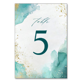 Numeração De Mesa Modern Teal Gold Abstract Beach Wedding