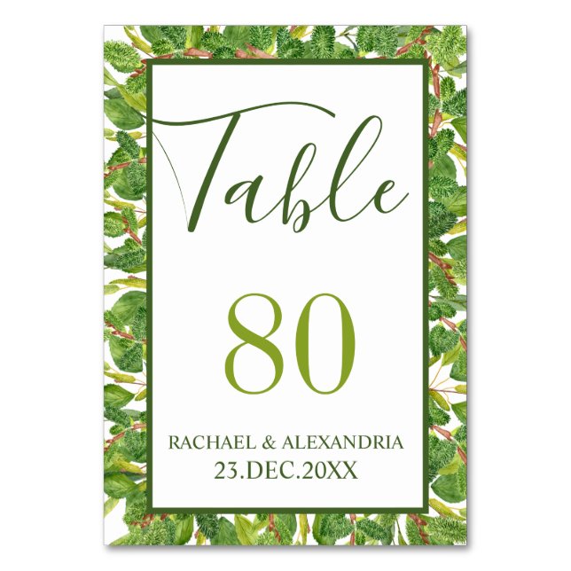 Numeração De Mesa Modern Watercolor Greenery Wedding (Frente)