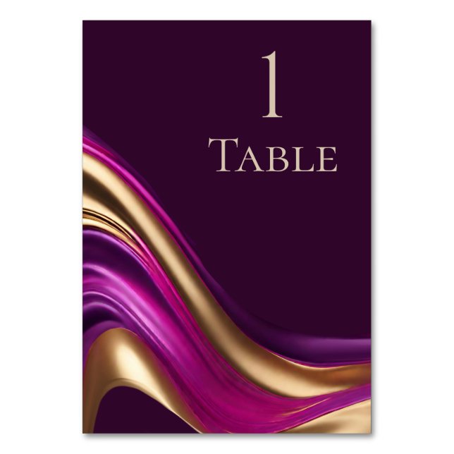 Numeração De Mesa Moderno Casamento Roxo Fuchsia e Dourado- (Frente)