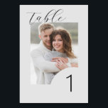 Numeração De Mesa Moderno de Casamento de Fotos do Noivado Minimalis<br><div class="desc">Descrição: Faça uma declaração pessoal na sua recepção de casamento com estes Números de Tabela Modernos de Foto de Casamento de Noivado Minimalista Personalizado. Mostrando suas fotos de noivado em cada mesa, esses números de mesa adicionam um toque único e sentimental à decoração do casamento. Personalizar cada número de tabela...</div>