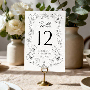 Numeração De Mesa Moldura de Noiva Floral Ornata Preta Elegante
