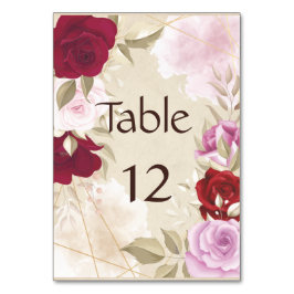 Numeração De Mesa Moldura de Rosa Vermelha e Rosa Vintage