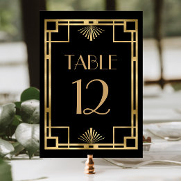 Numeração De Mesa Moldura Deco Vintage 1920 Preto Casamento Dourado
