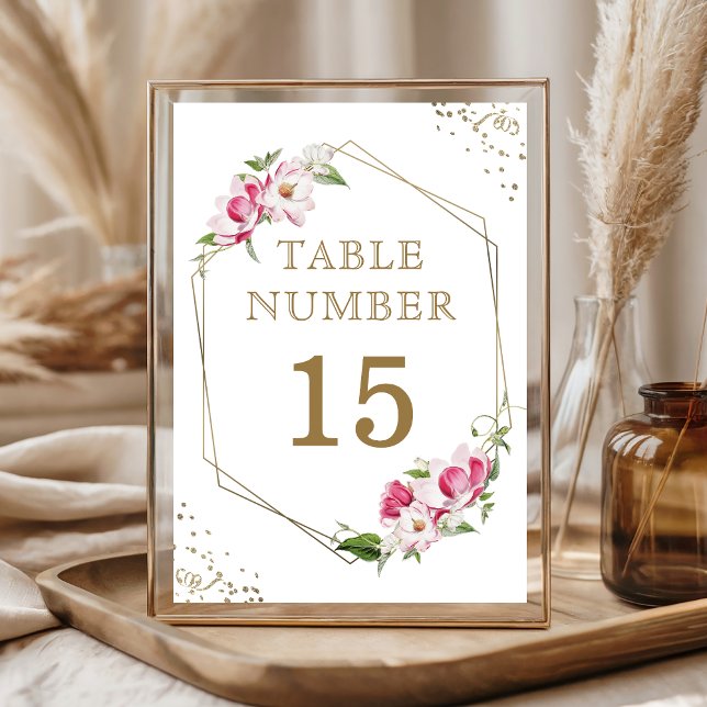 Numeração De Mesa Moldura Dourada Geométrica Floral Rosa (Criador carregado)