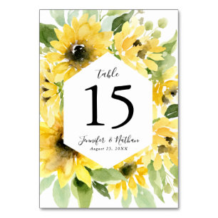 Numeração De Mesa Moldura Floral de Girassóis em Aquarela Casament