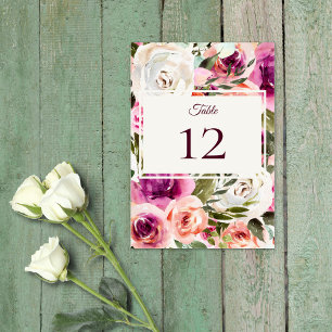 Numeração De Mesa Moldura Floral Elegante Rosa Bege Roxo Branco