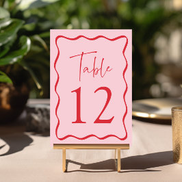 Numeração De Mesa Moldura Ondulada Rosa e Vermelha Moderno Casamento