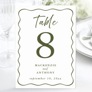 Numeração De Mesa Moldura Ondulada Verde Oliva Casamento Moderno