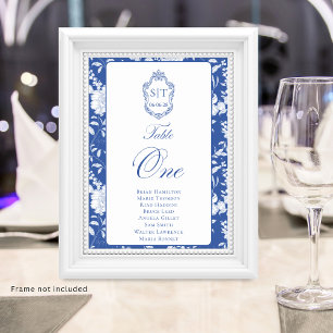 Numeração De Mesa Monograma Azul Floral Script Um 8 Nomes
