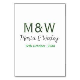 Numeração De Mesa Monograma casal cinza verde moderno romântico data