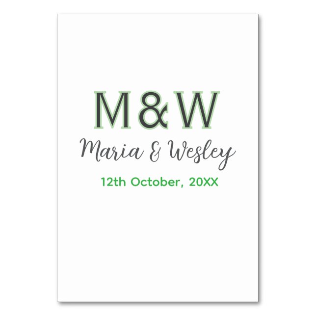 Numeração De Mesa Monograma casal cinza verde moderno romântico data (Frente)