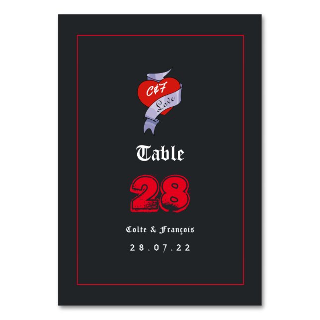 Numeração De Mesa Monograma de Casamento de Rock e Roll (Frente)